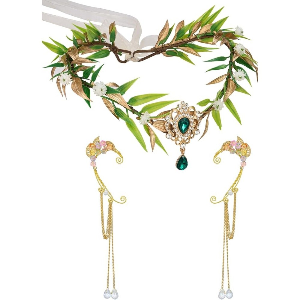 Fairy Crown & Gold Elf Ear Cuffs Set NEW